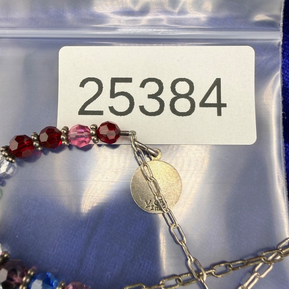 Vintage Signed Beaded Necklace Multicolor Sterling Silver Cherub Charm ‎ 27" - Picture 8 of 9